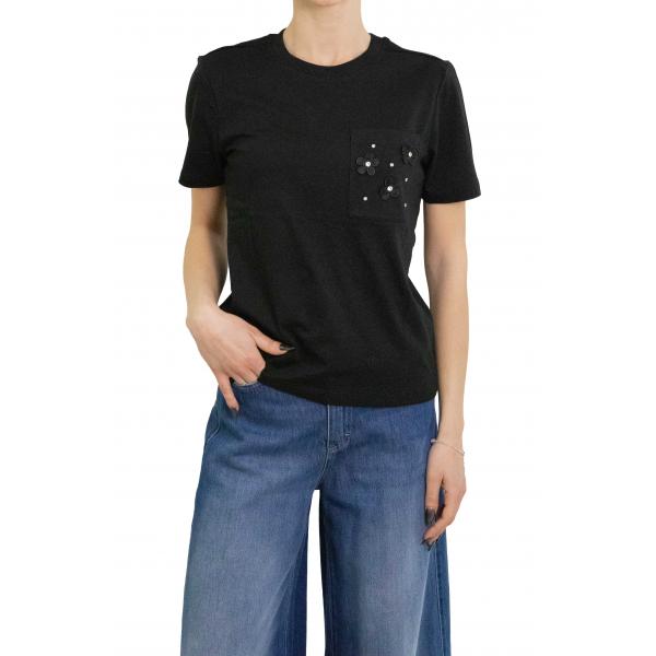 Maglia con tasca con fiori brillantinati Only